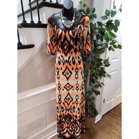 Cato Women's Multicolor Polyester Scoop Neck Short Sleeve Long Maxi Dress Size L - Picture 12 of 12